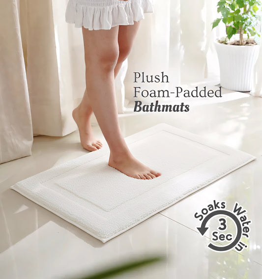 Classic Knitted Border Foam Padded Bathmat - Ivory Mist