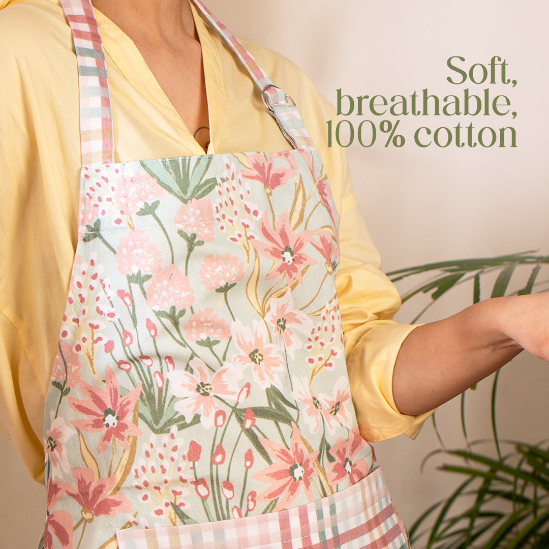 Paudha’s Functional and Aesthetic Apron with Plaid - Blush Bloom