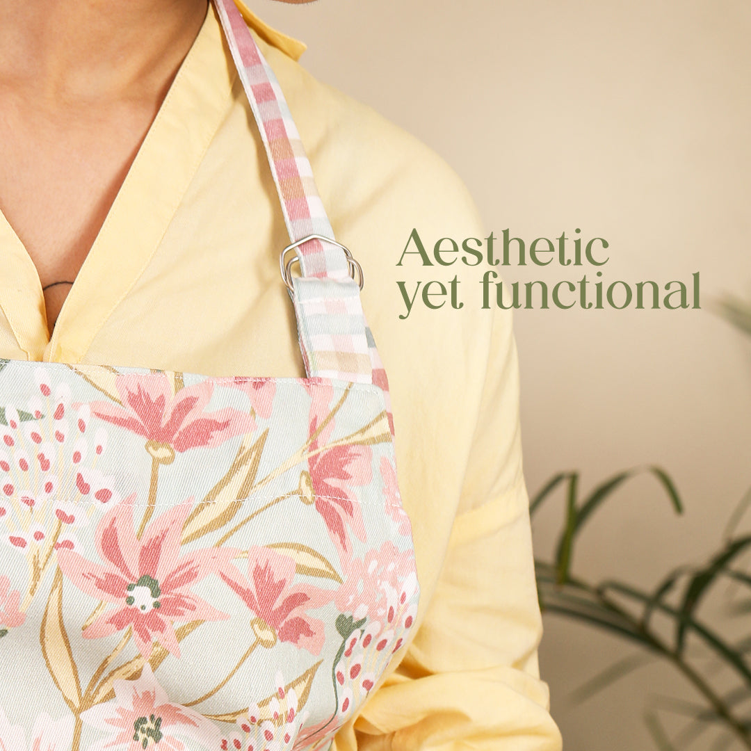 Paudha’s Functional and Aesthetic Apron with Plaid - Blush Bloom