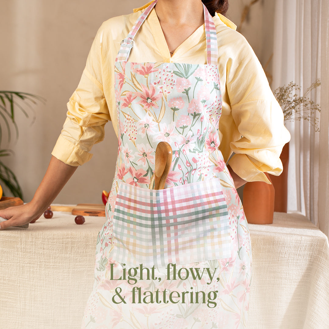 Paudha’s Functional and Aesthetic Apron with Plaid - Blush Bloom