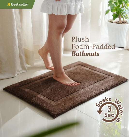 Classic Knitted Border Foam Padded Bathmat - Mocha Oak