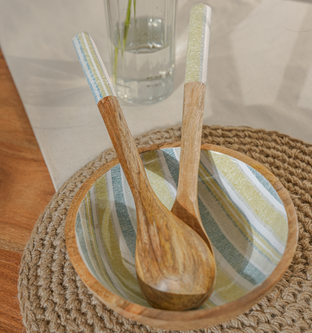 Artisan Striped Inlaid Wooden Bowl