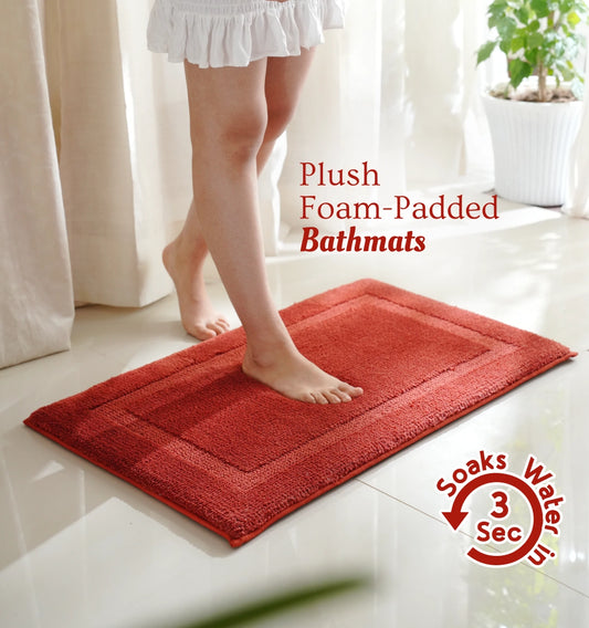 Classic Knitted Border Foam Padded Bathmat - Tuscan Rust