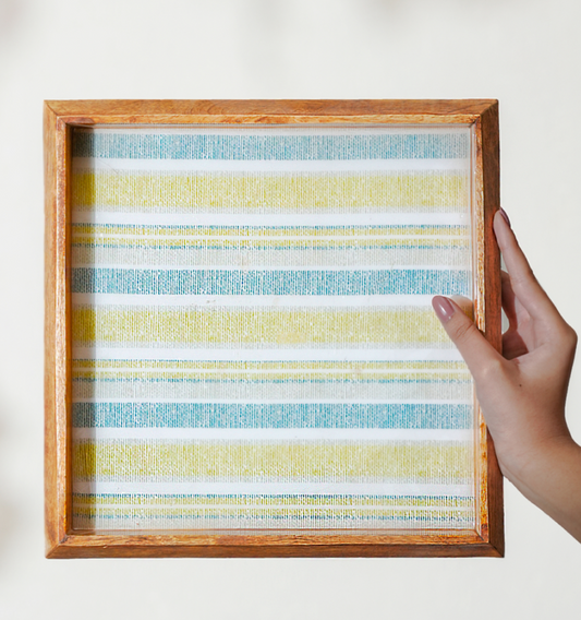 Artisan Striped Wooden Enameled Square Tray