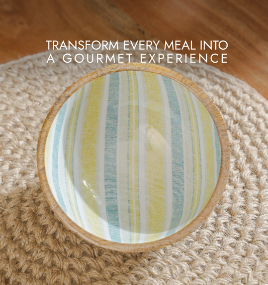Artisan Striped Inlaid Wooden Bowl