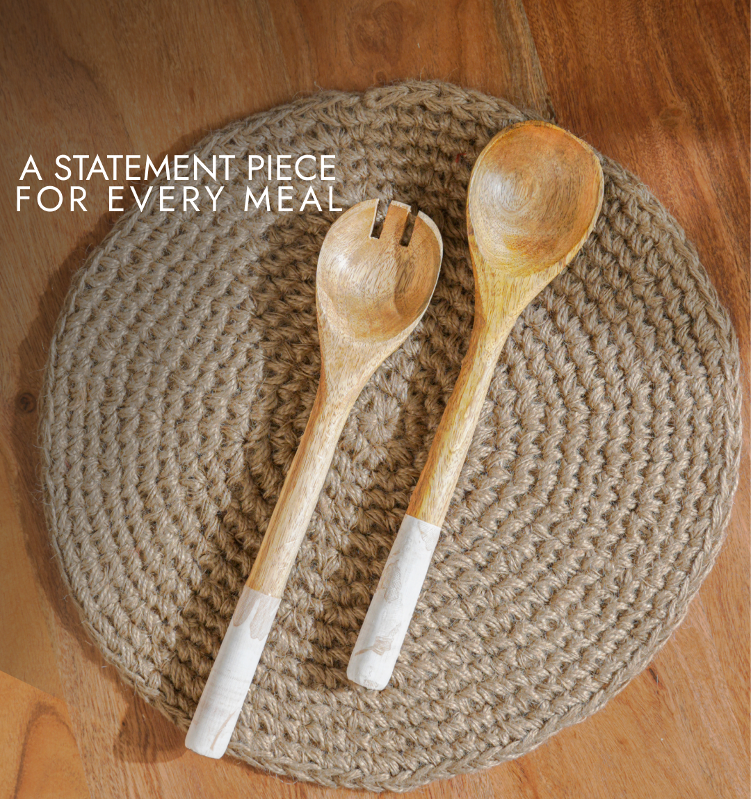 Ivoryglow Enameled Wooden Salad Spoon - Set of 2