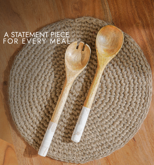 Ivoryglow Enameled Wooden Salad Spoon - Set of 2