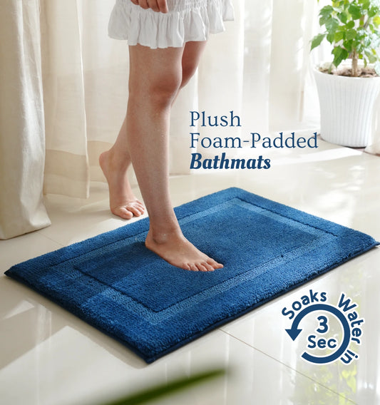 Classic Knitted Border Foam Padded Bathmat - Midnight Indigo