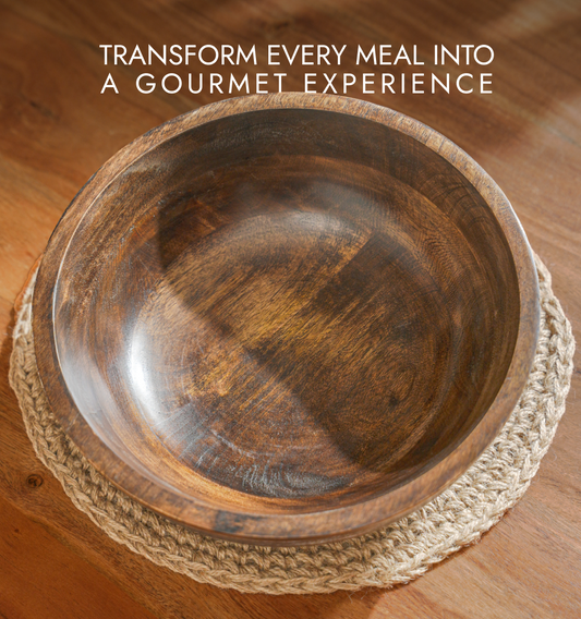 Verdant Striped Wooden Salad Bowl - With 2 Forks