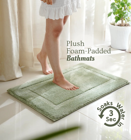Classic Knitted Border Foam Padded Bathmat - Moss Sage
