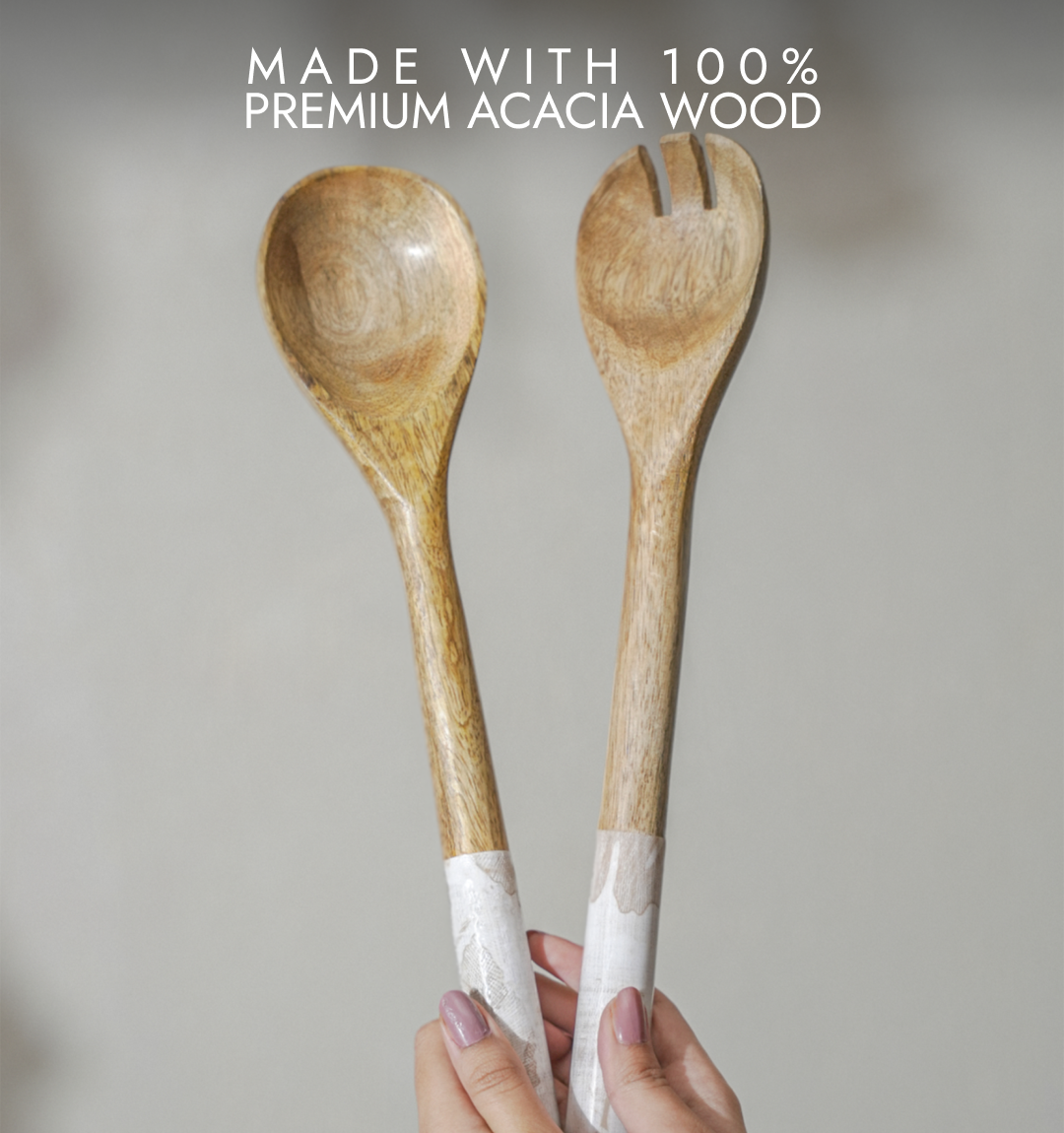 Ivoryglow Enameled Wooden Salad Spoon - Set of 2