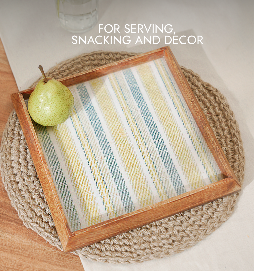 Artisan Striped Wooden Enameled Square Tray