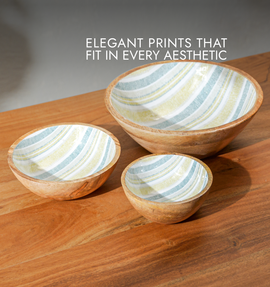 Artisan Striped Inlaid Wooden Bowl
