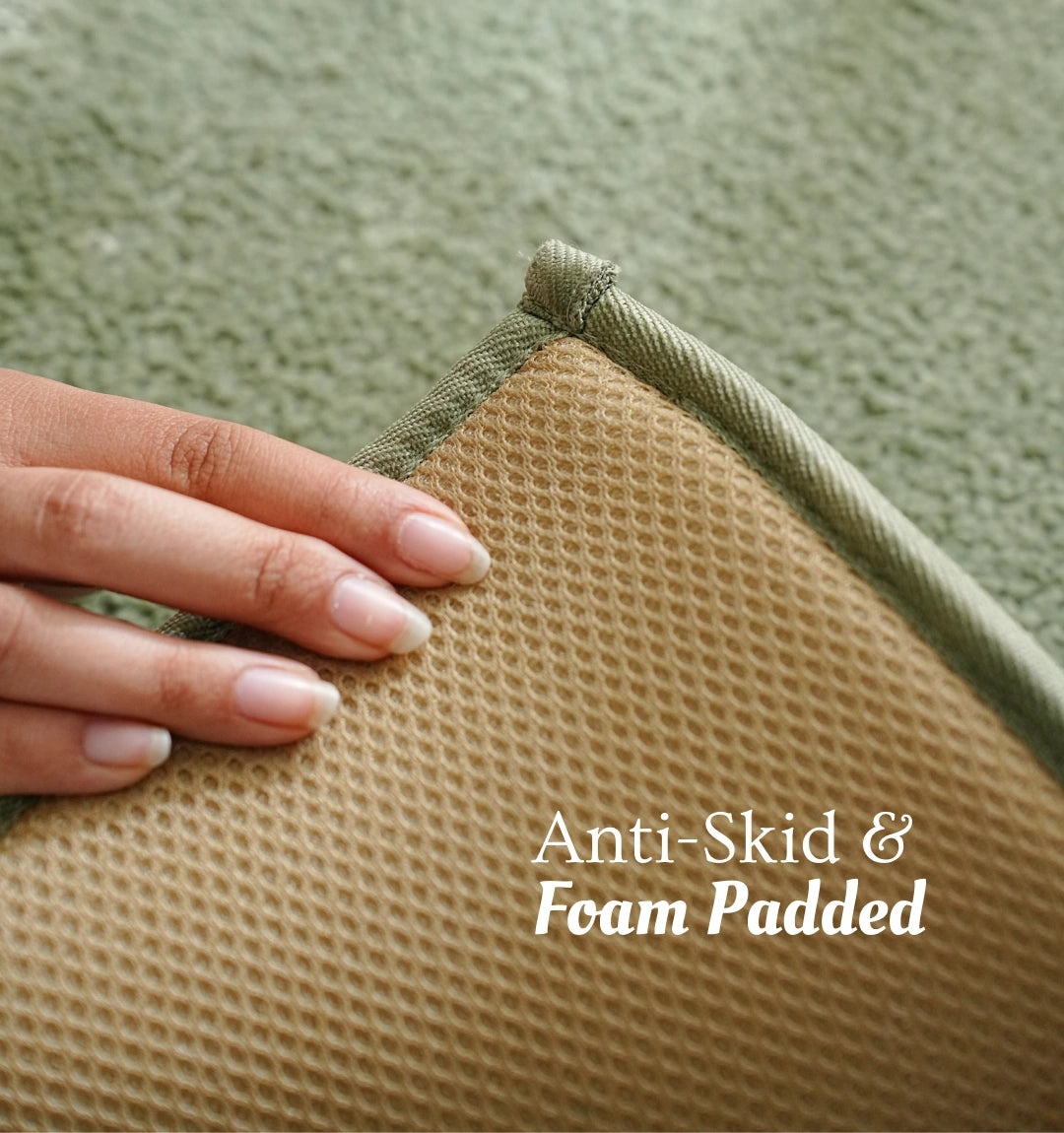 Classic Knitted Border Foam Padded Bathmat - Moss Sage