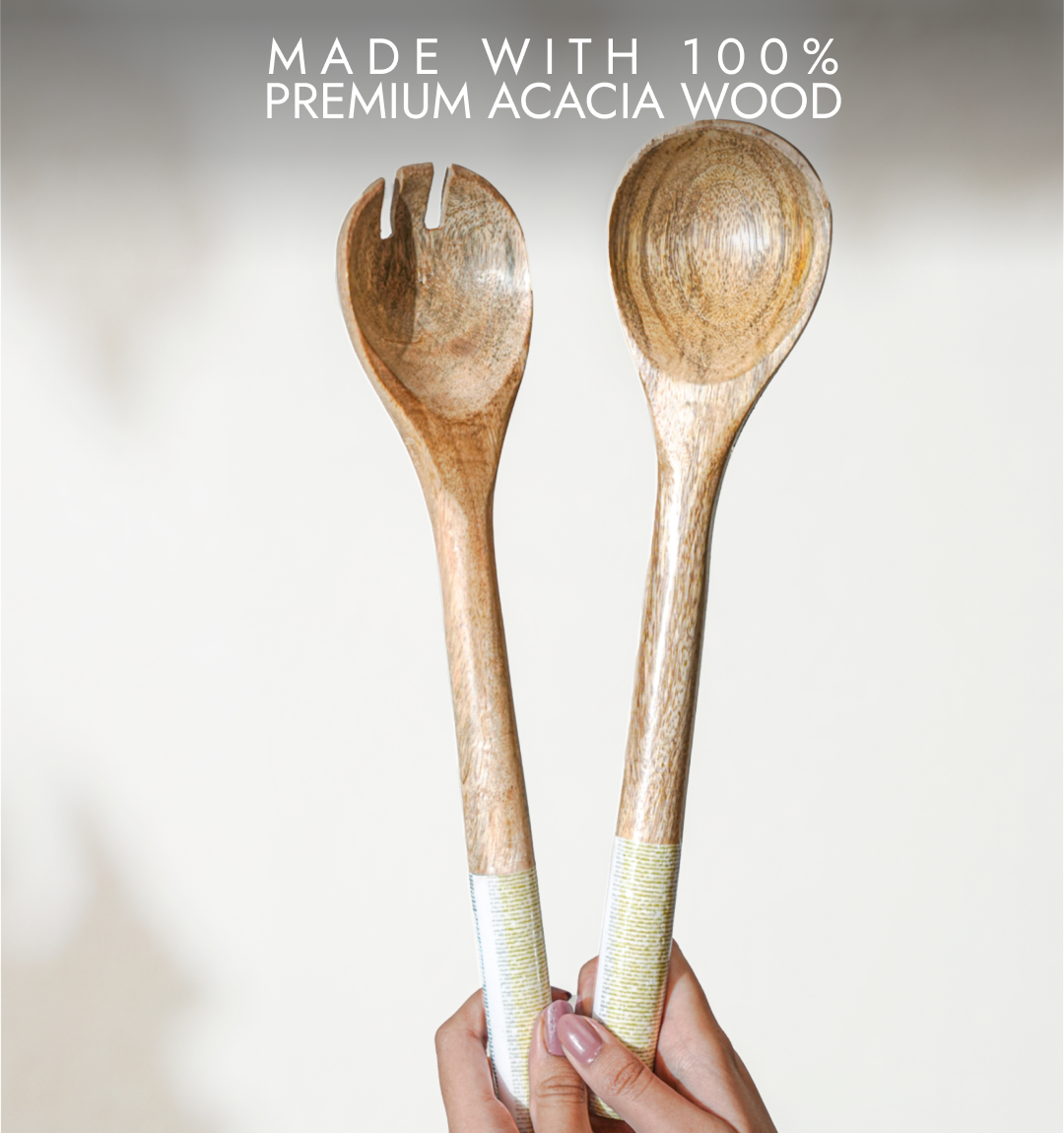 Artisan Striped Enameled Wooden Salad Spoon - Set of 2