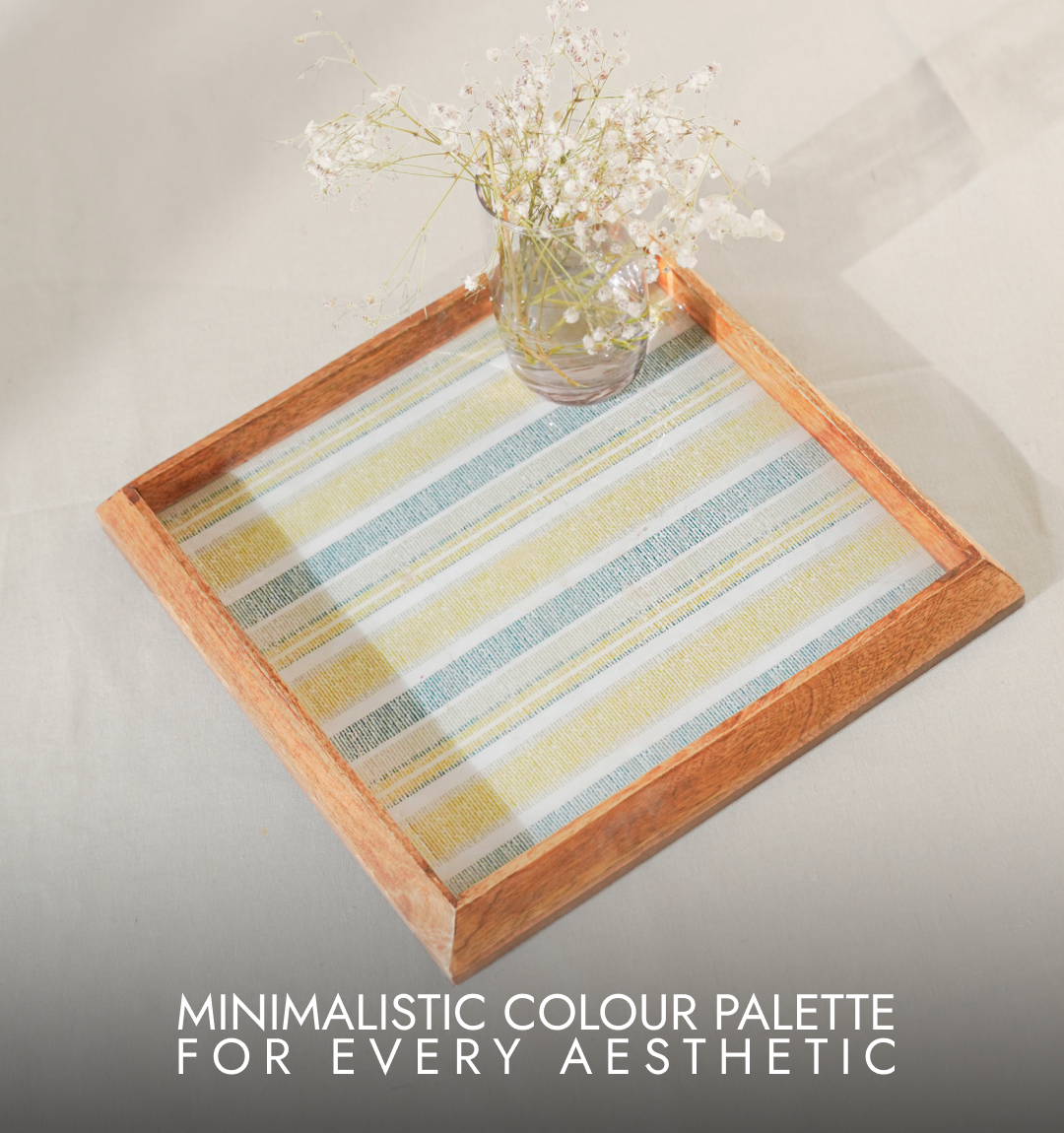 Artisan Striped Wooden Enameled Square Tray