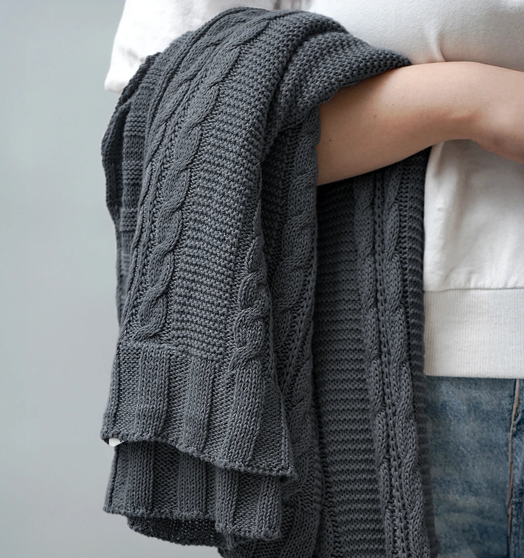 Paudha’s Exquisite Windsor Luxe All-Season, Breathable, 100% Cotton Knitted Sofa Throw - Frosted Granite