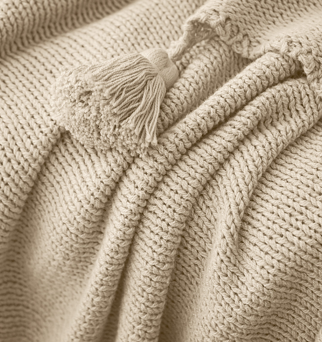 Paudha’s Exquisite All-Season Strip Breathable 100% Cotton Knitted Sofa Throw - Ivory Cloud