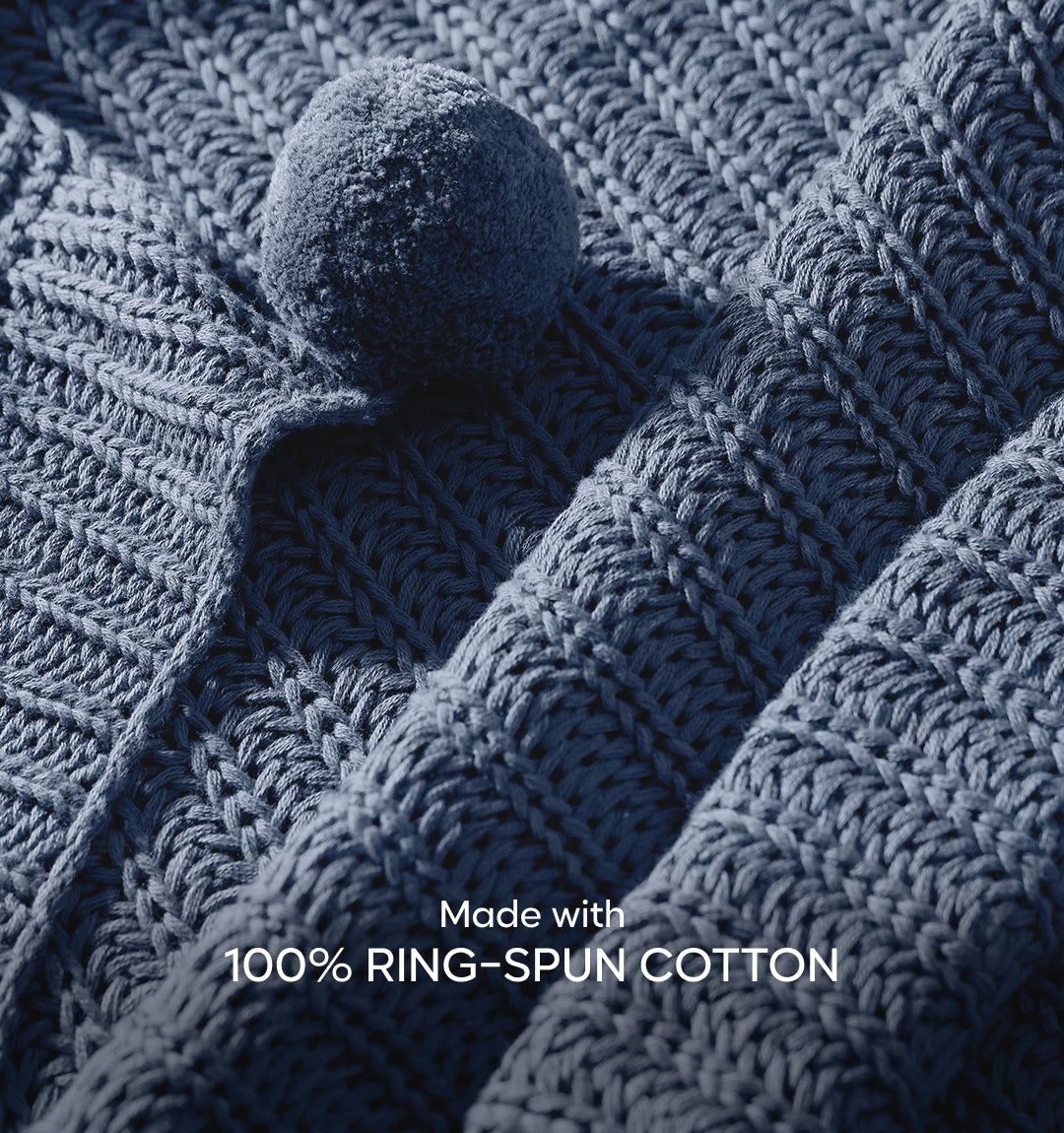 Paudha’s Exquisite All-Season Breathable 100% Cotton Knitted Sofa Throw – Twilight Slate