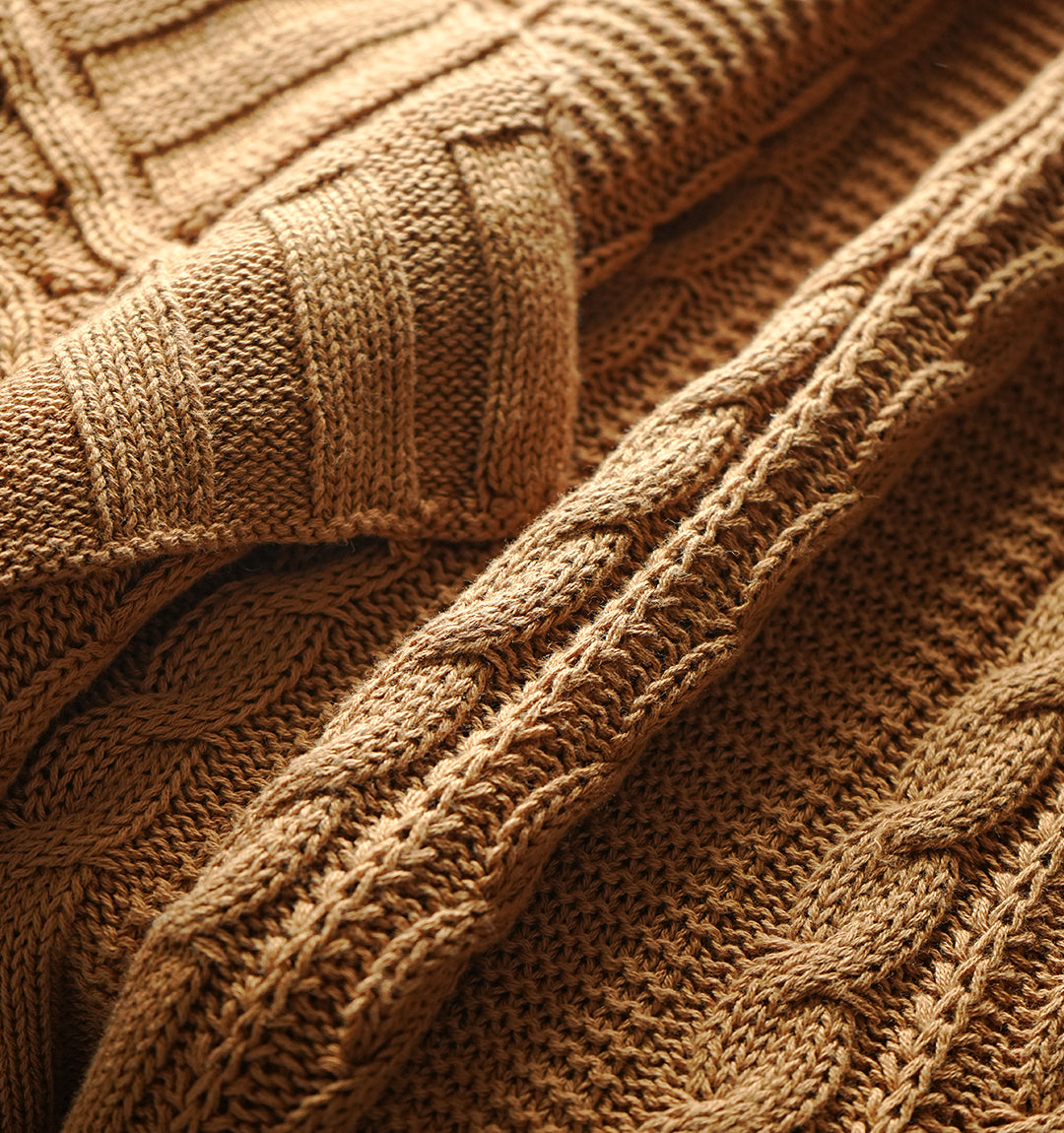 Paudha’s Exquisite Windsor Luxe All-Season, Breathable, 100% Cotton Knitted Sofa Throw - Desert Sun