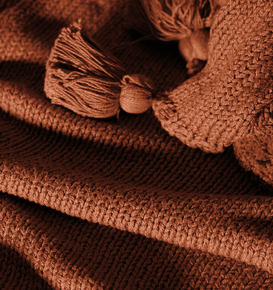 Paudha’s Exquisite All-Season Stripped Breathable 100% Cotton Knitted Sofa Throw - Cinnamon Blaze