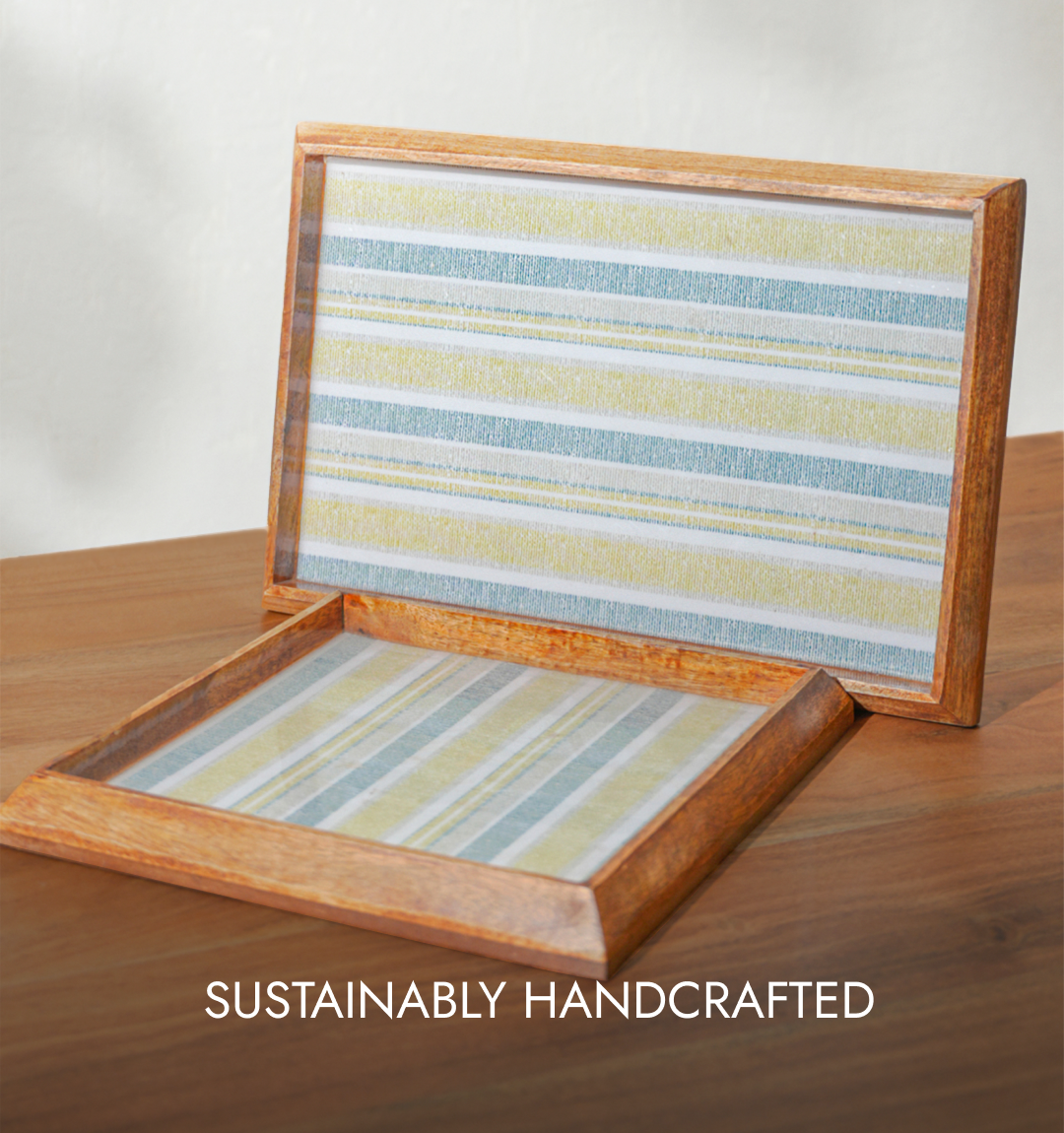 Artisan Striped Wooden Enameled Square Tray