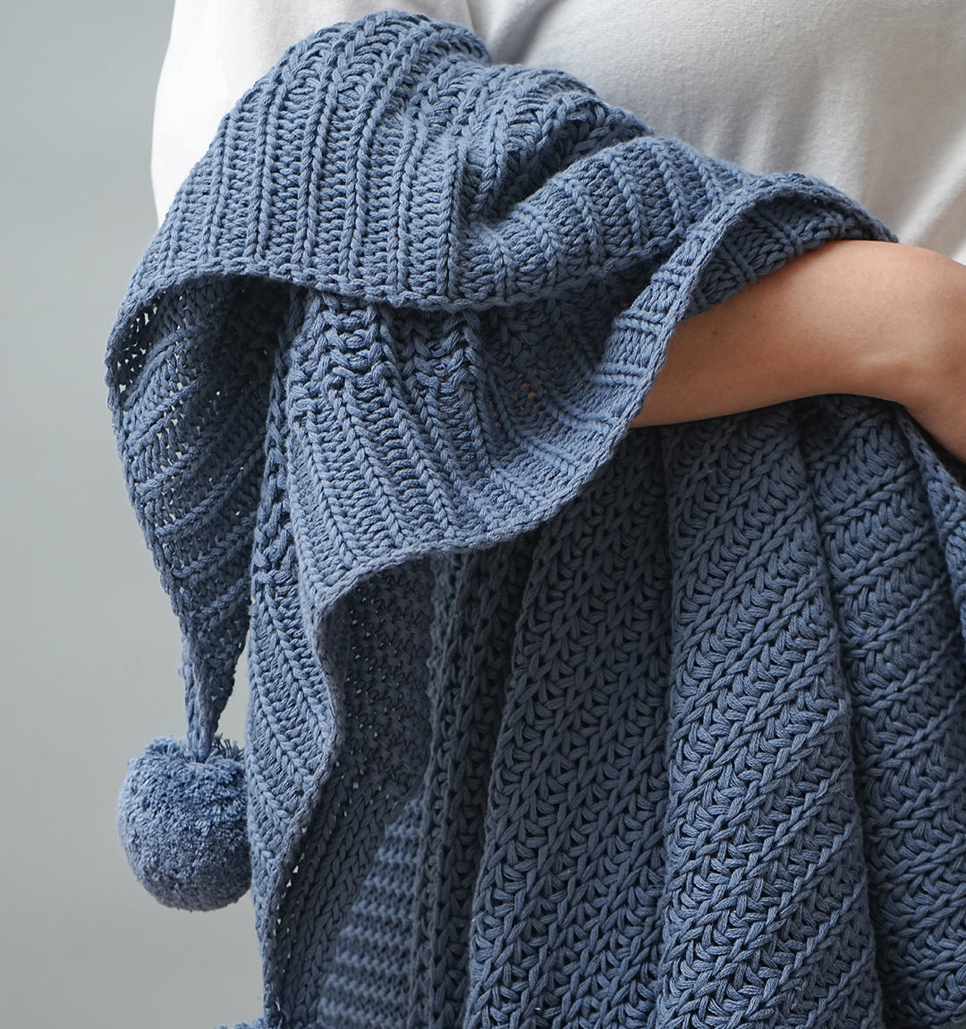 Paudha’s Exquisite All-Season Breathable 100% Cotton Knitted Sofa Throw – Twilight Slate