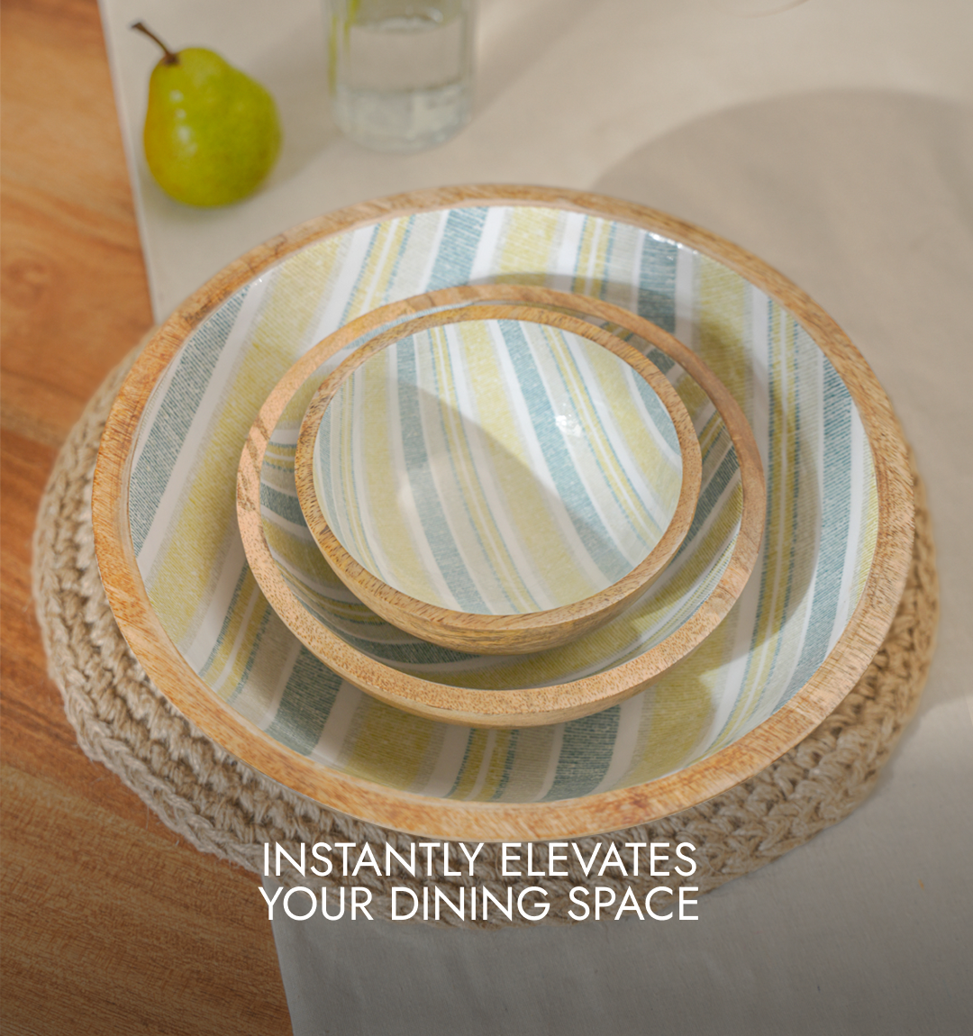 Artisan Striped Inlaid Wooden Bowl