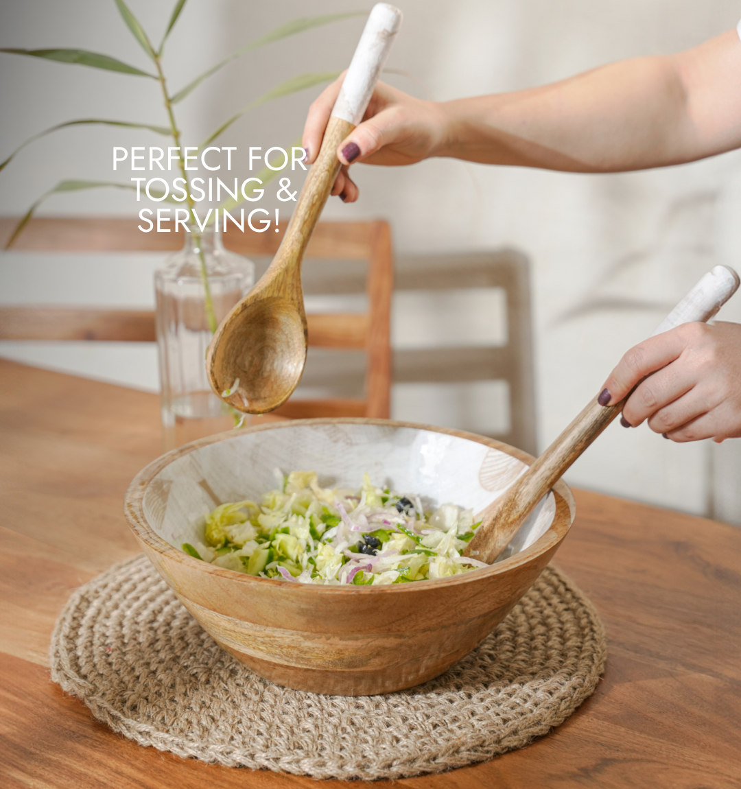 Ivoryglow Enameled Wooden Salad Spoon - Set of 2