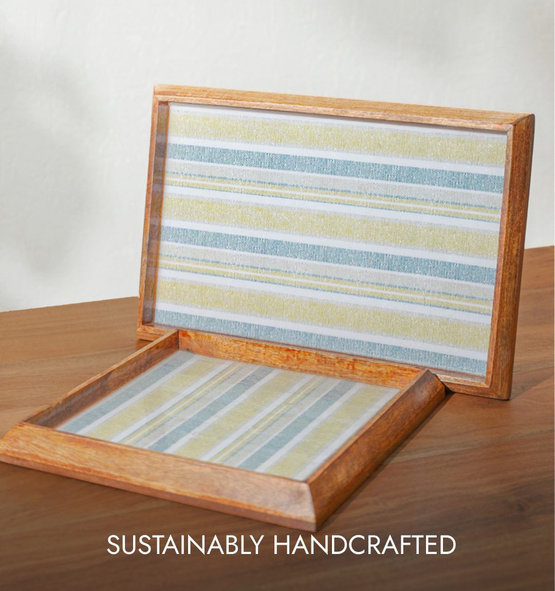 Artisan Striped Enameled Rectangular Serving Tray