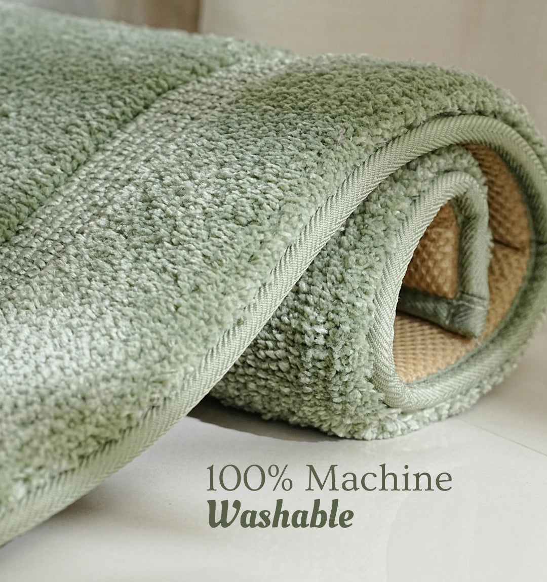 Classic Knitted Border Foam Padded Bathmat - Moss Sage