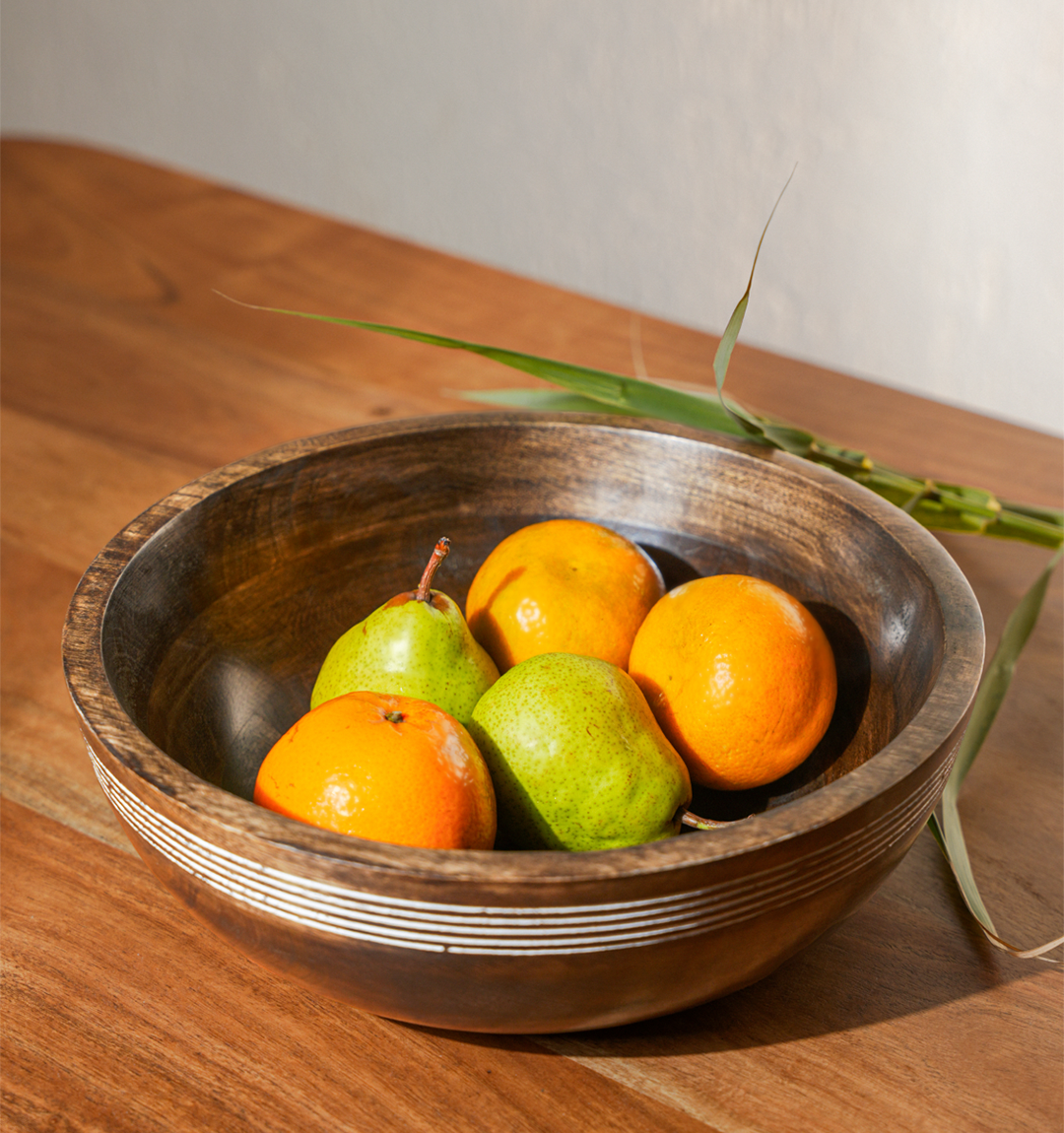 Verdant Striped Wooden Salad Bowl - With 2 Forks