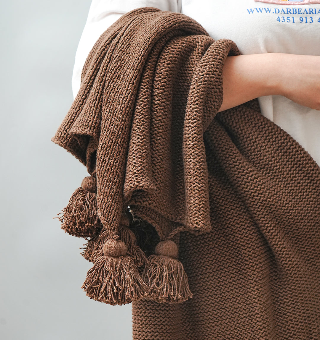 Paudha’s Exquisite All-Season Stripped Breathable 100% Cotton Knitted Sofa Throw - Deep Chestnut