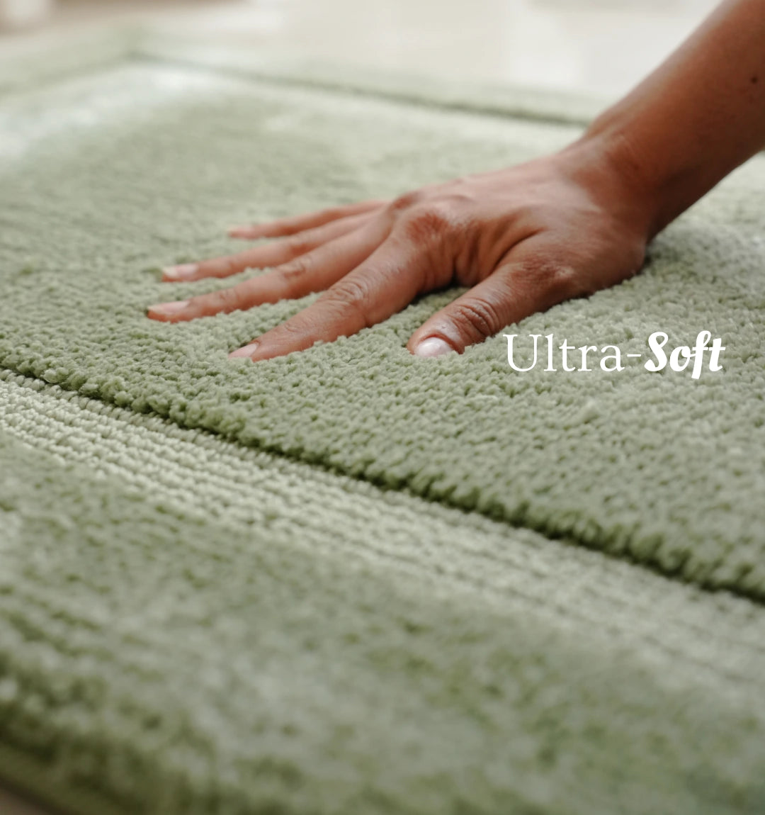 Classic Knitted Border Foam Padded Bathmat - Moss Sage