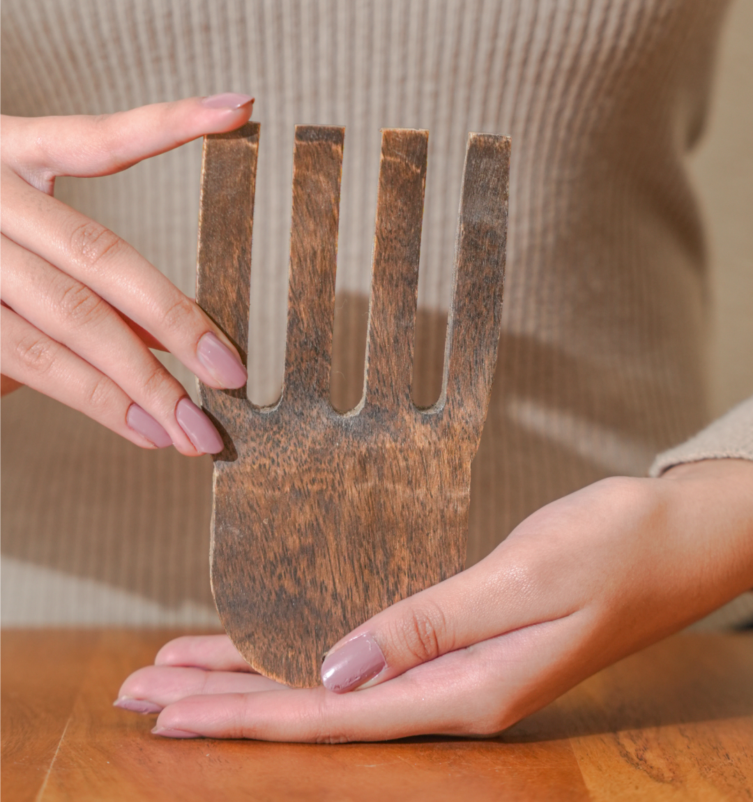 Verdant Striped Wooden Salad Bowl - With 2 Forks