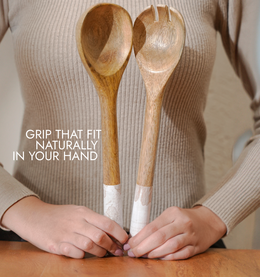 Ivoryglow Enameled Wooden Salad Spoon - Set of 2