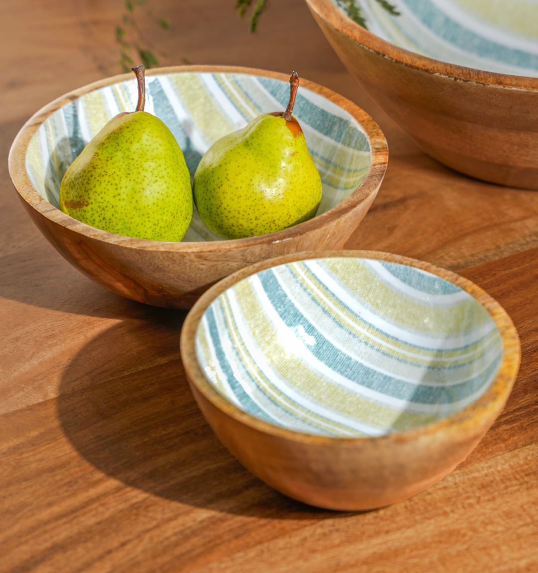 Artisan Striped Inlaid Wooden Bowl