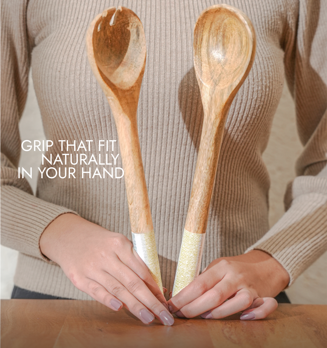Artisan Striped Enameled Wooden Salad Spoon - Set of 2