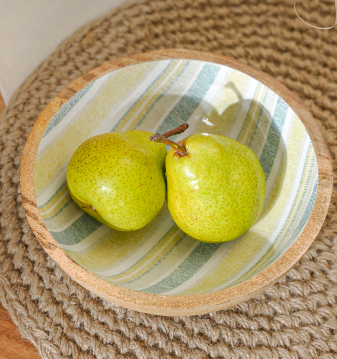 Artisan Striped Inlaid Wooden Bowl