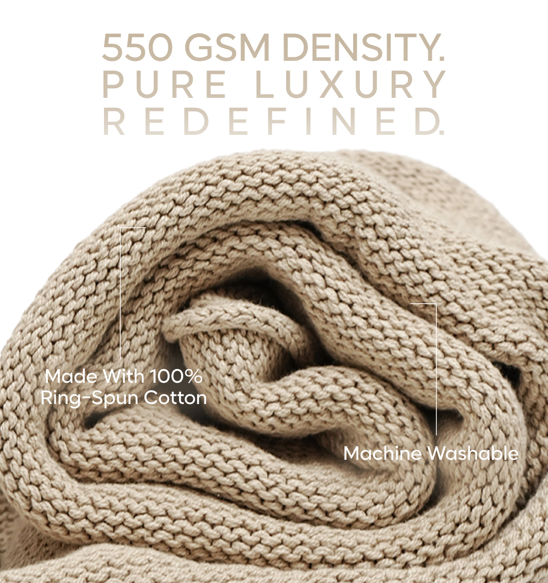 Paudha’s Exquisite All-Season Strip Breathable 100% Cotton Knitted Sofa Throw - Ivory Cloud