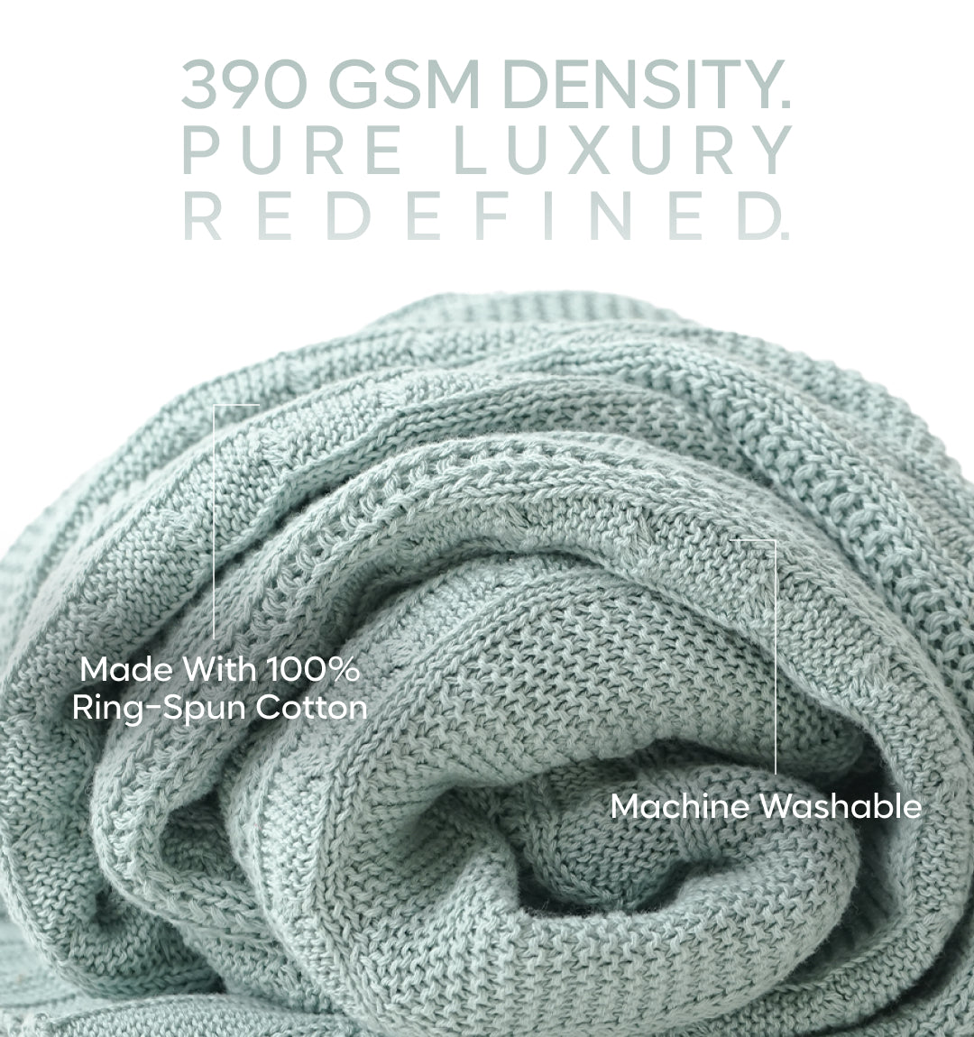 Paudha’s Exquisite Windsor Luxe All-Season Breathable 100% Cotton Knitted Sofa Throw - Icy Lace