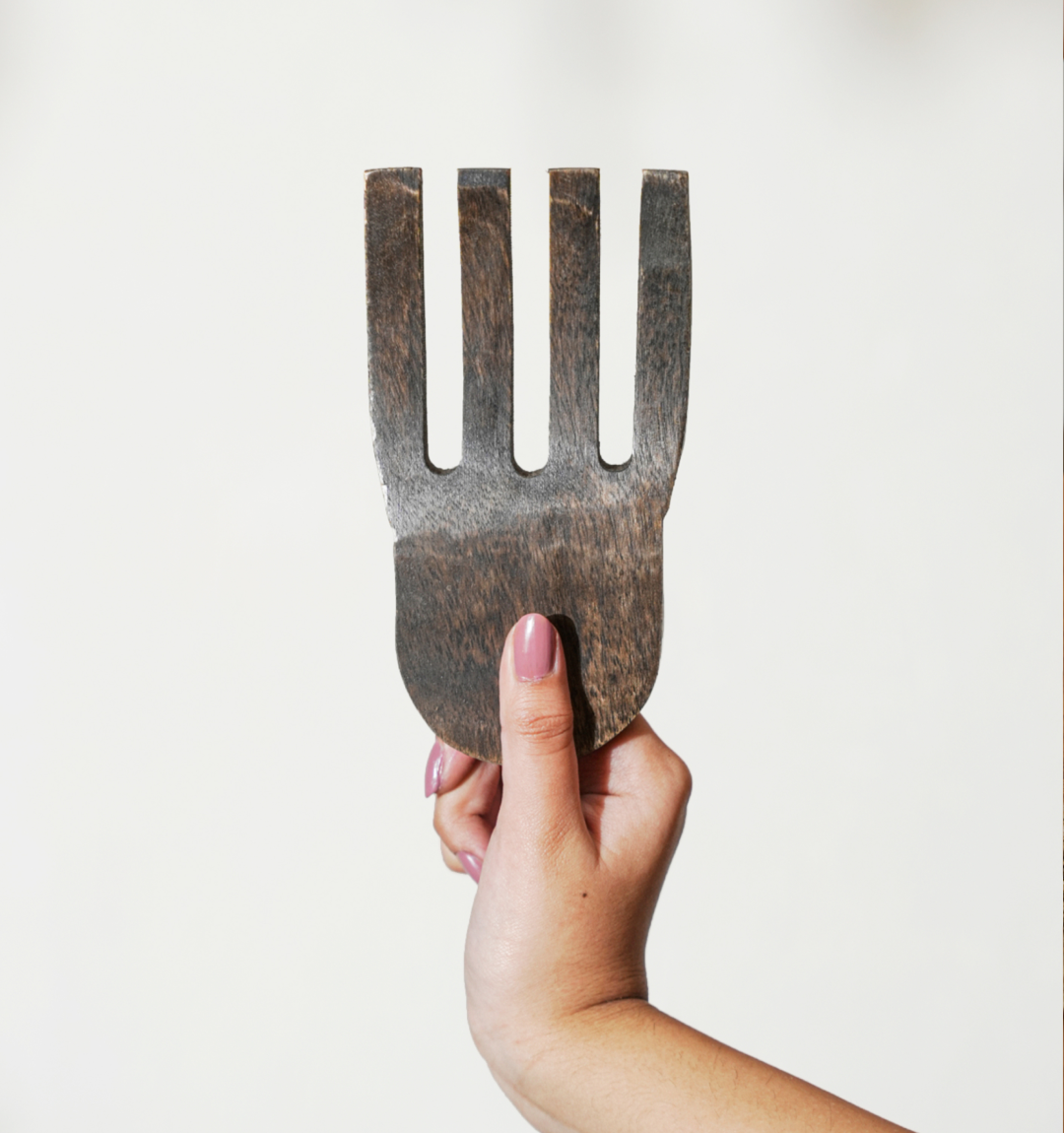 Verdant Striped Wooden Salad Bowl - With 2 Forks