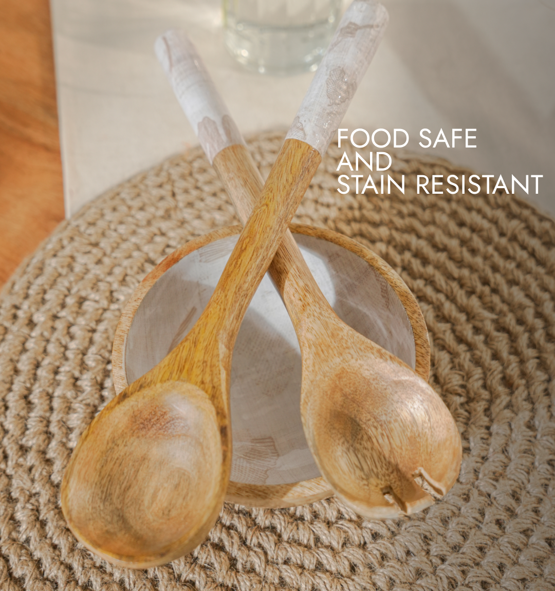 Ivoryglow Enameled Wooden Salad Spoon - Set of 2