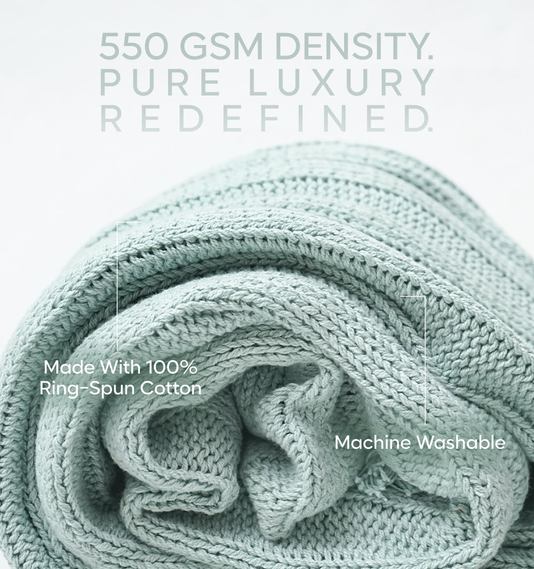 Paudha’s Exquisite All-Season Textured Threadwork High Low Cotton Breathable Knitted Sofa Throw - Glacial Blue