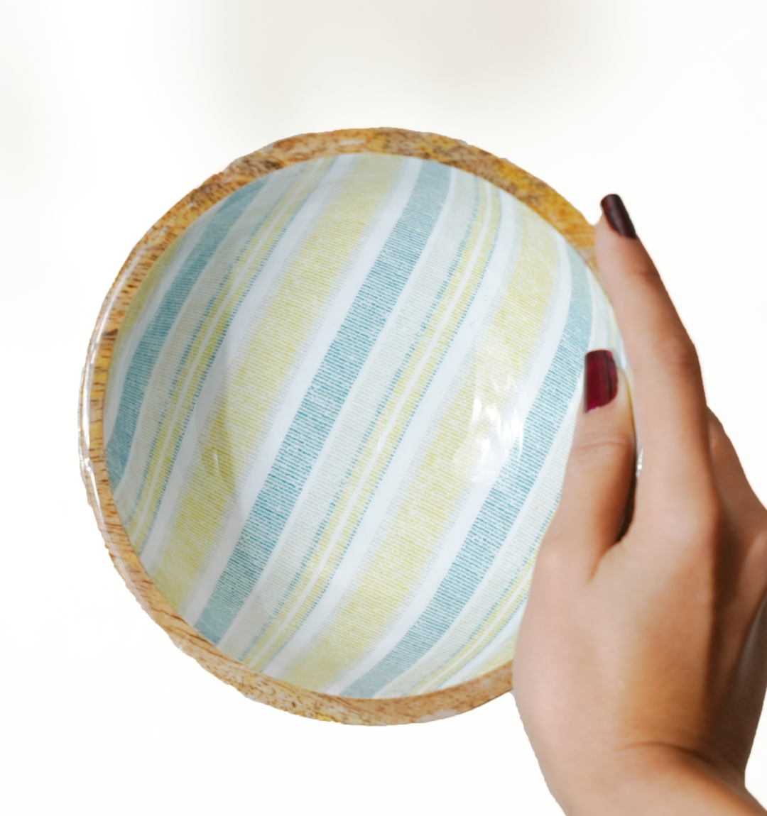 Artisan Striped Inlaid Wooden Bowl