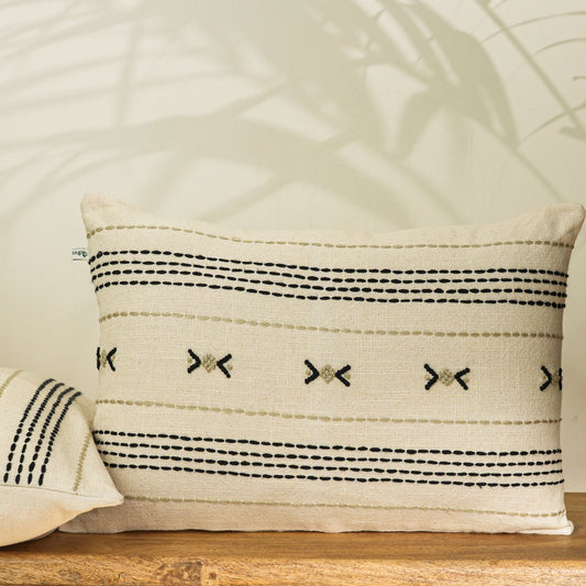 Paudha’s Handcrafted Embroidered Cotton Cushion Cover – Midnight Stitch