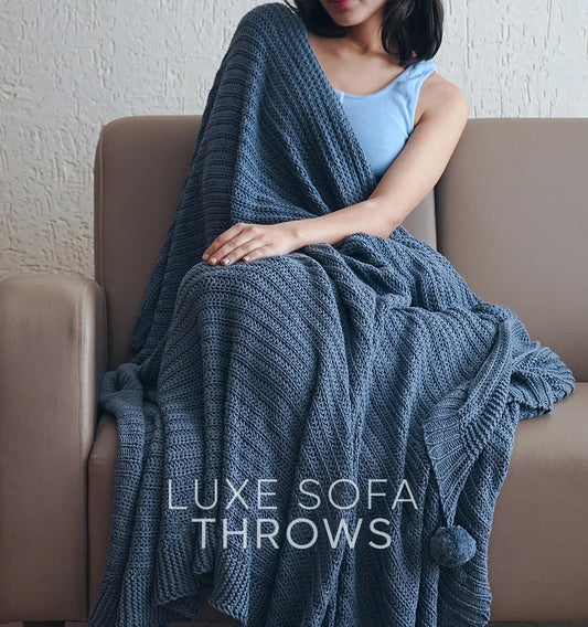 Paudha’s Exquisite All-Season Breathable 100% Cotton Knitted Sofa Throw – Twilight Slate