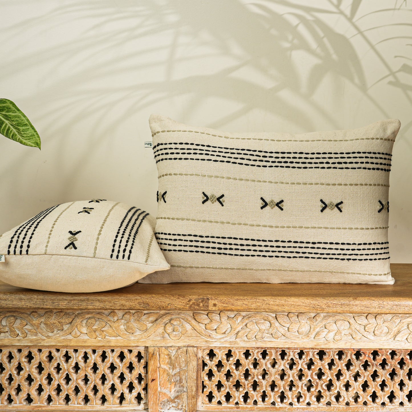 Paudha’s Handcrafted Embroidered Cotton Cushion Cover – Midnight Stitch