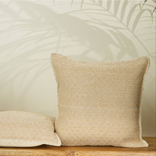 Paudha’s Handcrafted Jacquard Cotton Cushion Cover – Sunlit Ivory