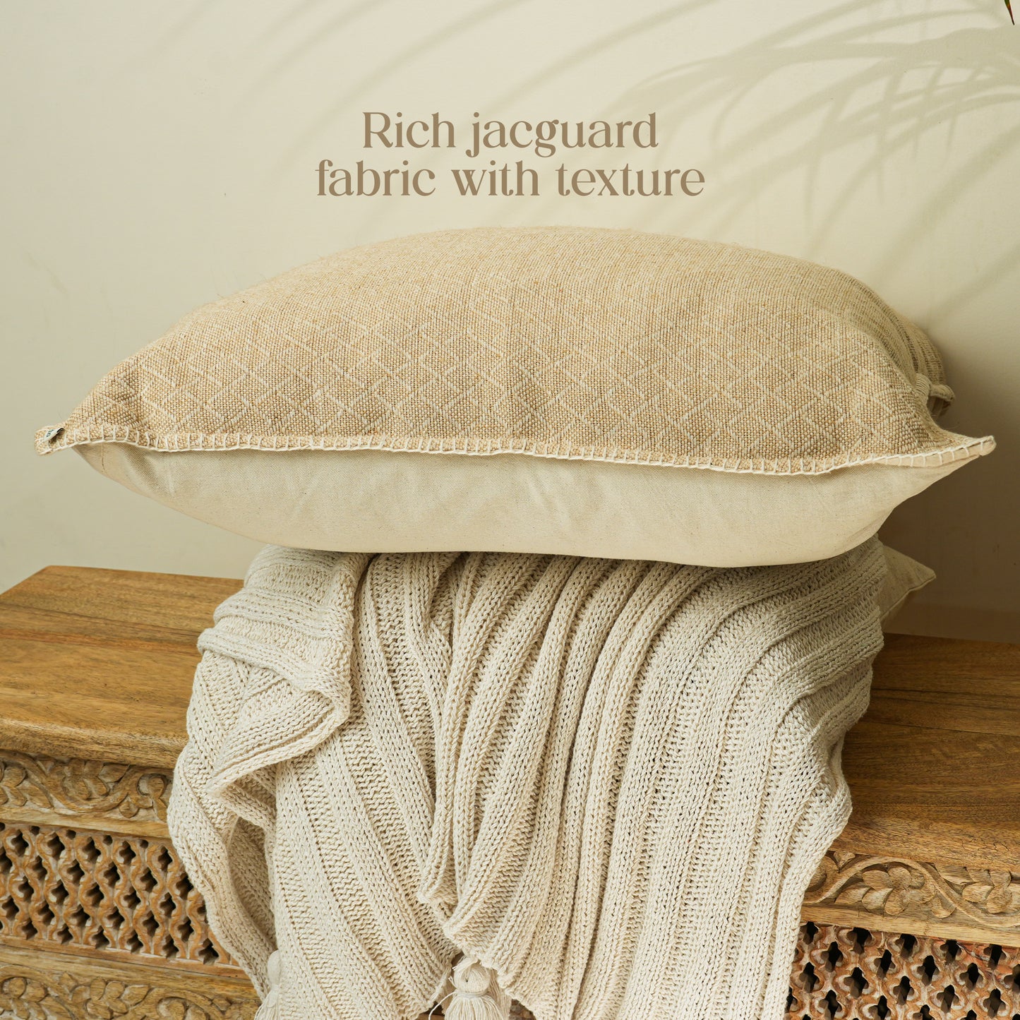 Paudha’s Handcrafted Jacquard Cotton Cushion Cover – Sunlit Ivory